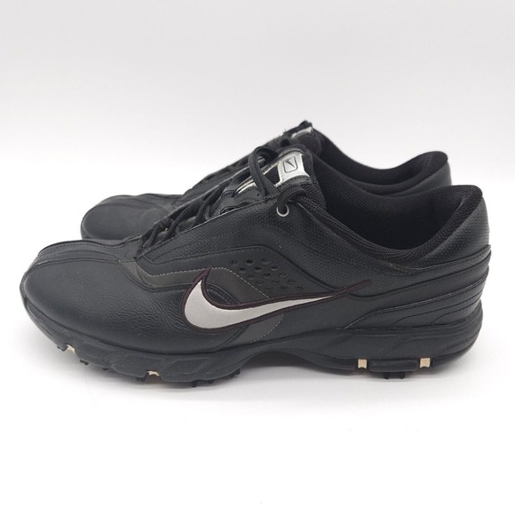 Nike Air (Mens Size 9) Tour Sport‎ Soft Spike Golf Lace Up Shoes Black Silver - Picture 2 of 10